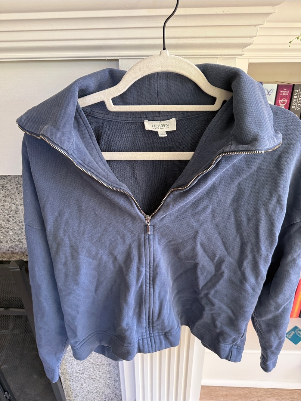 Haven Navy Crewneck Top with White Tag Accent